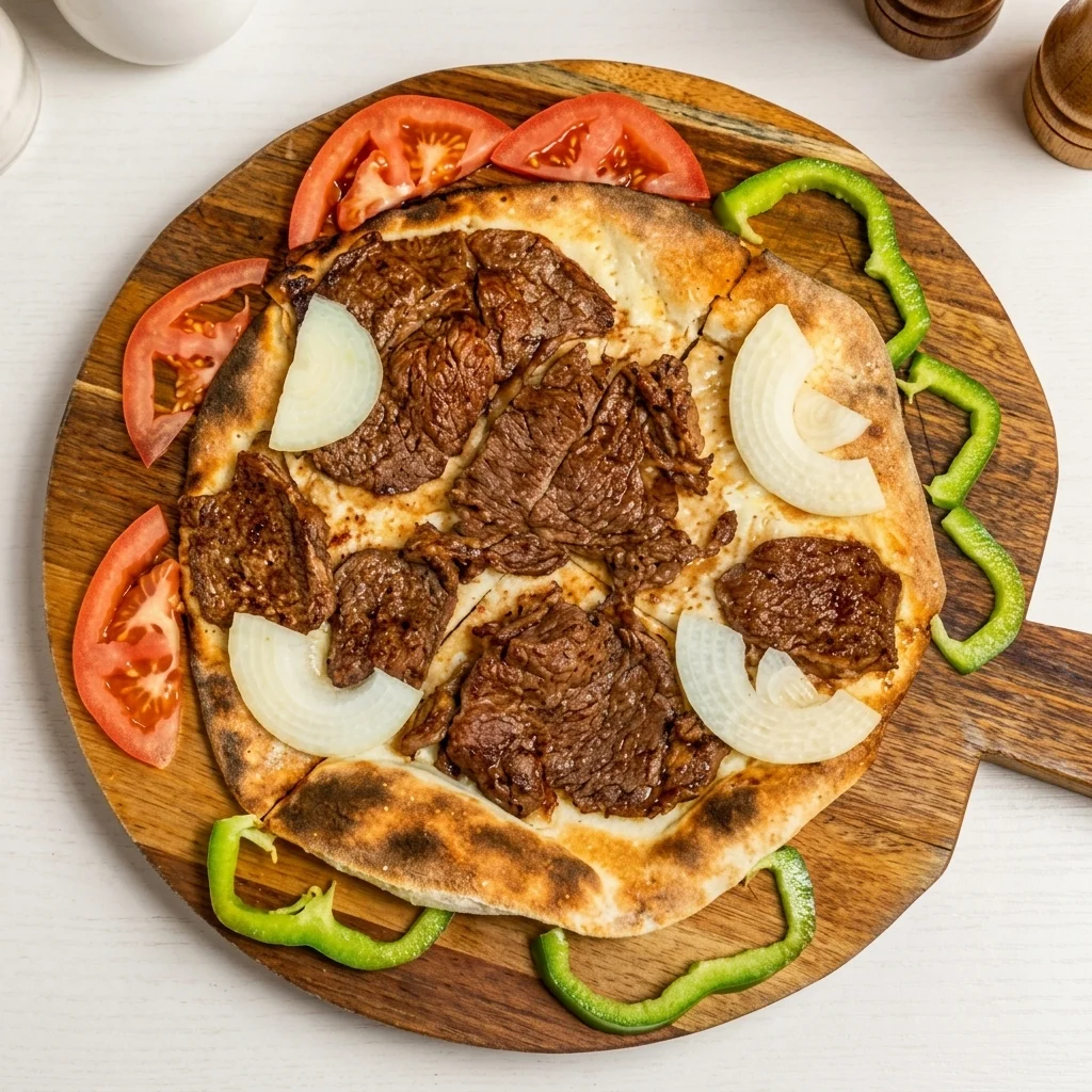 Lebanese sfiha meat flatbread pie at 137 Ave Mediterranean Cuisine in Edmonton